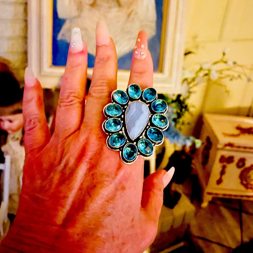 Lamar and blue topaz sterling silver ring